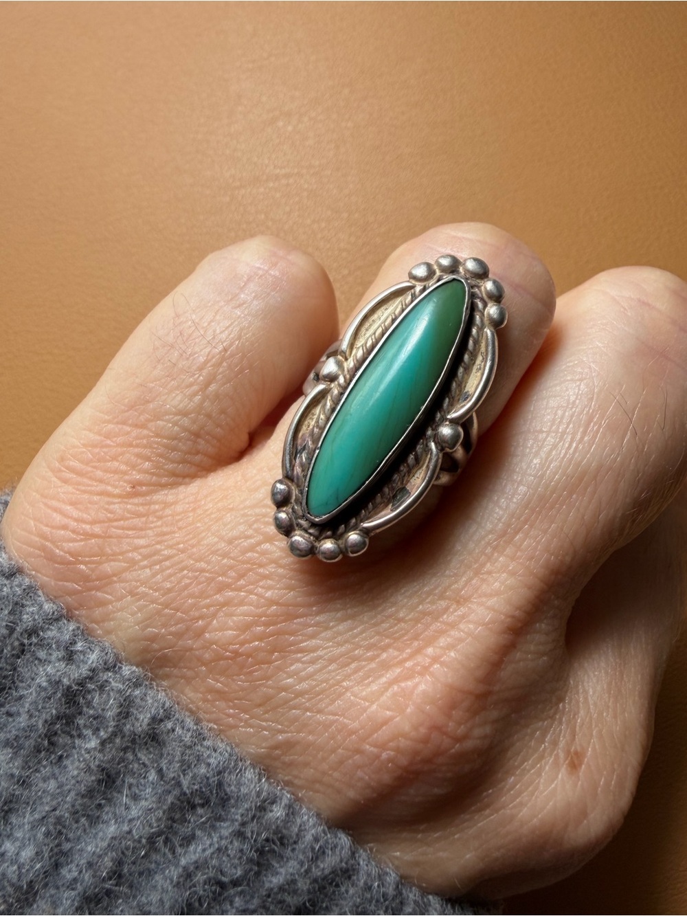 Vintage 1960s Bell Trading Post Sterling Silver Turquoise Ring Native American